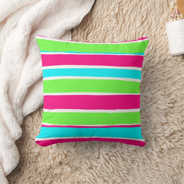 Green Pink Blue Stripes Cushion (Blanket)
