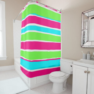 Green Pink Blue Stripes  Shower Curtain