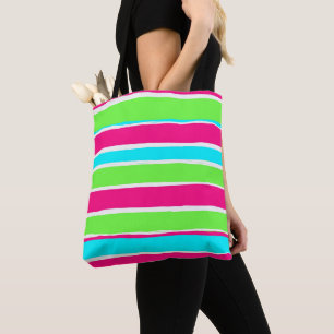 Green Pink Blue Stripes Tote Bag