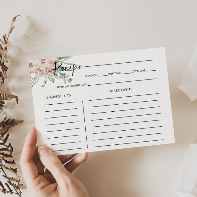 Green Pink Blush Floral Bridal Shower Recipe Card (Creator Uploaded)