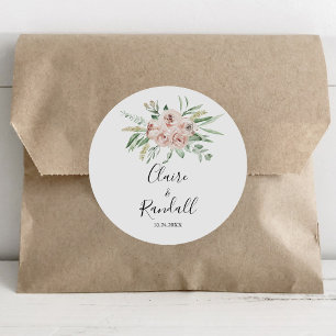 Green Pink Blush Floral Wedding   Classic Round Sticker