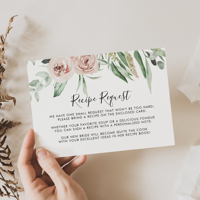  Green Pink Blush Floral Wedding Recipe Request   Enclosure Card (Creator Uploaded)