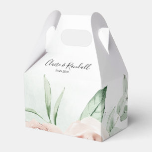 Green Pink Blush Floral White Wedding  Favour Box