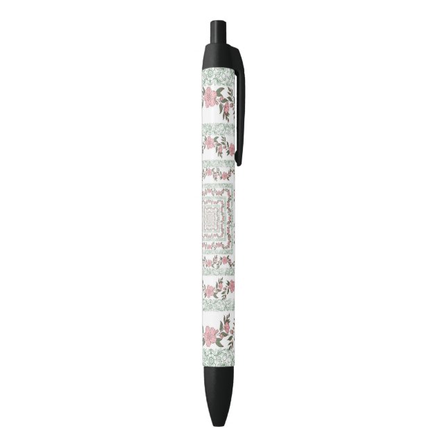 Green Pink Border Retro Y2K 70s Flower Pattern Black Ink Pen (Bottom (Vertical))