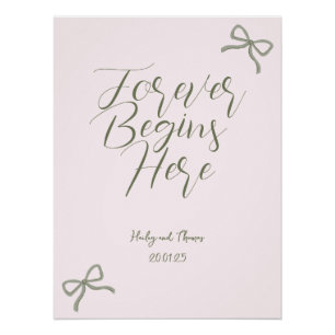 Green & Pink Bow Wedding Sign