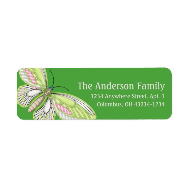 Green & Pink Butterfly Elegant Address Labels (Front)