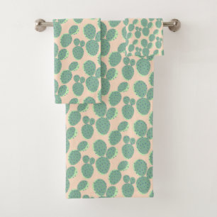 Green & Pink Cactus Pattern Bath Towel Set