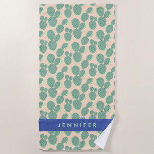 Green & Pink Cactus Pattern Beach Towel