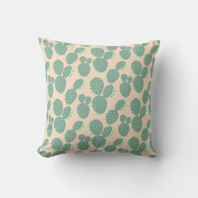 Green & Pink Cactus Pattern Cushion (Front)