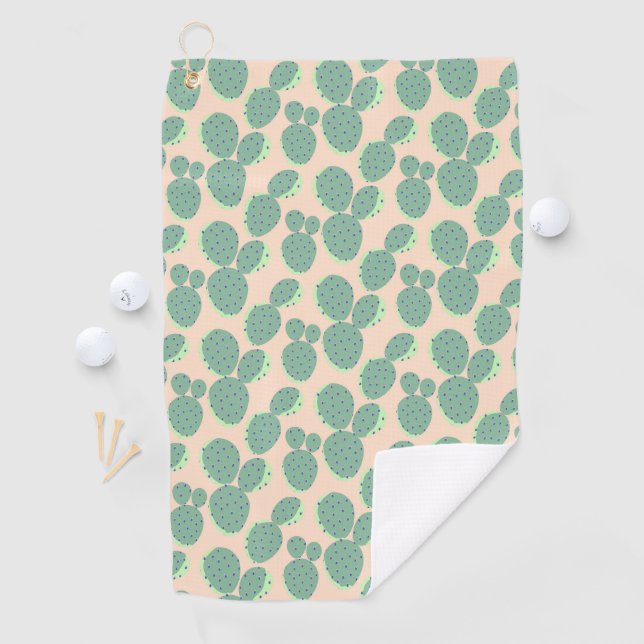 Green & Pink Cactus Pattern Golf Towel (InSitu)