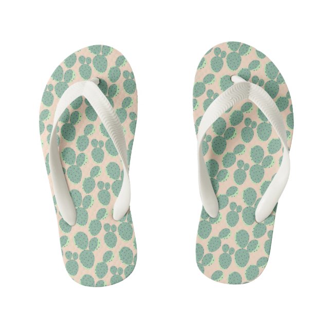 Green & Pink Cactus Pattern Kid's Jandals (Footbed)