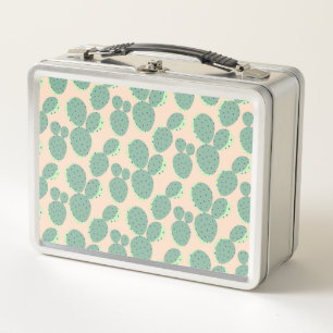 Green & Pink Cactus Pattern Metal Lunch Box