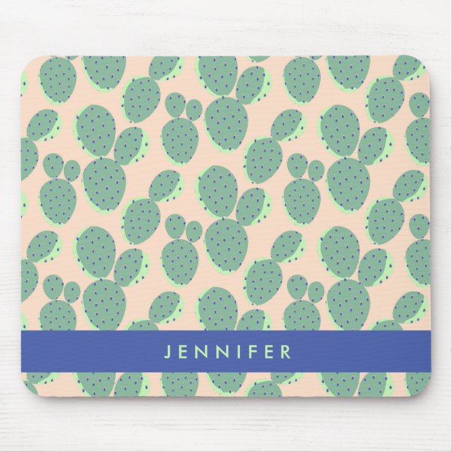 Green & Pink Cactus Pattern Mouse Pad (Front)