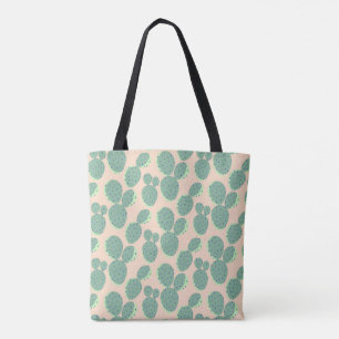 Green & Pink Cactus Pattern Tote Bag