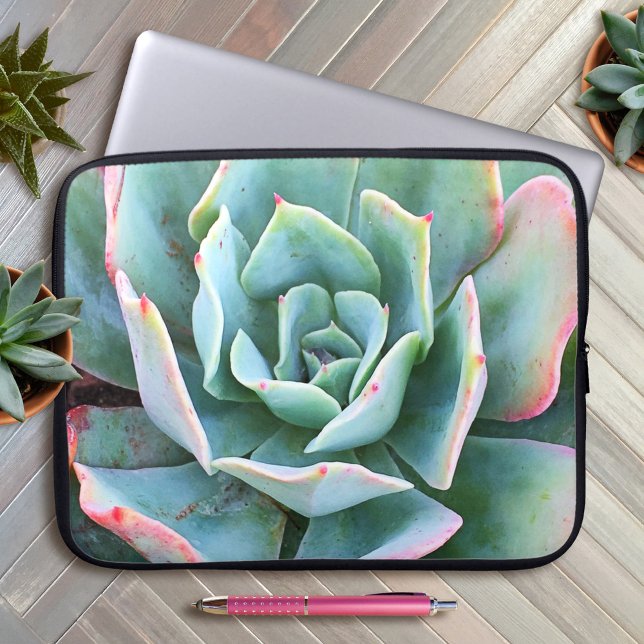 Green Pink Cactus Succulent Photo Bold Stylish Laptop Sleeve (Creator Uploaded)