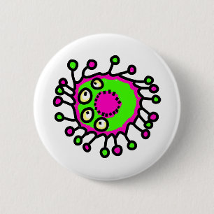 Green & Pink Cartoon Germ 6 Cm Round Badge