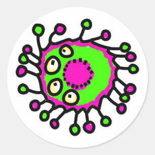 Green & Pink Cartoon Germ Classic Round Sticker