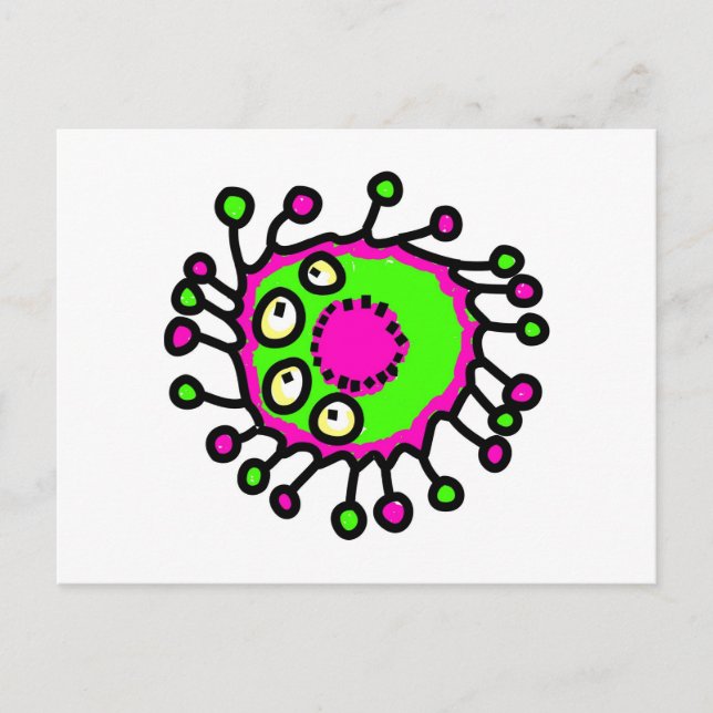 Green & Pink Cartoon Germ Postcard (Front)