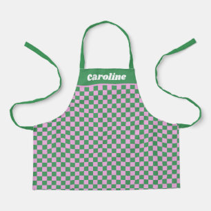  Green Pink Chequered Retro Personalised Name Apron