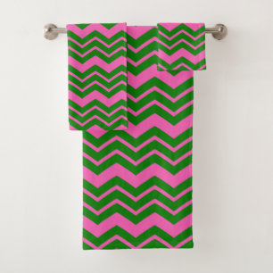 Green Pink Chevron Zigzag Design  Bath Towel Set