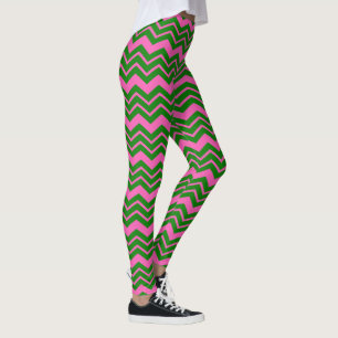 Green Pink Chevron Zigzag Design Leggings