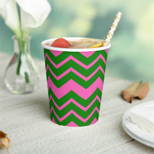Green Pink Chevron Zigzag Design Paper Cups