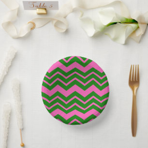 Green Pink Chevron Zigzag Design Paper Plate