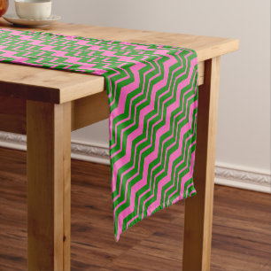 Green Pink Chevron Zigzag Design Short Table Runner
