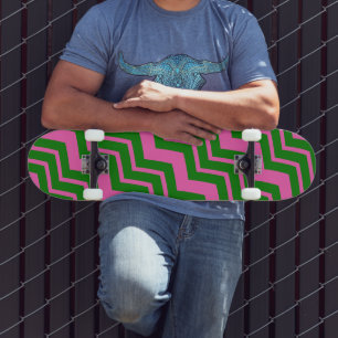 Green Pink Chevron Zigzag Design Skateboard