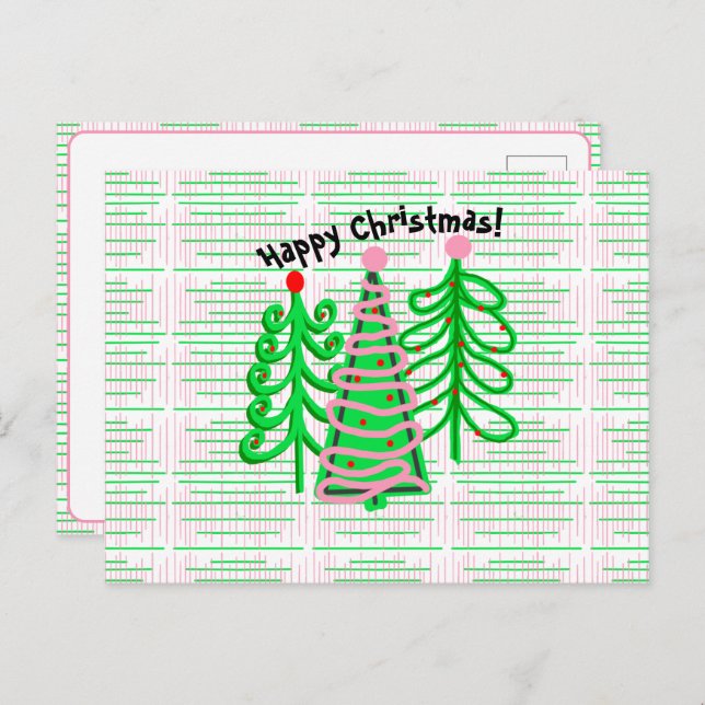 Green Pink Christmas Trees Postcard (Front/Back)
