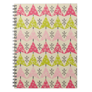 Green & pink Christmas trees with snowflakes Notebook