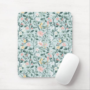 Green Pink Cottagecore Watercolor Florals Mouse Pad