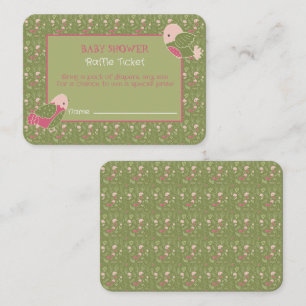 Green Pink Cute Birds Baby Shower Raffle Ticket Enclosure Card