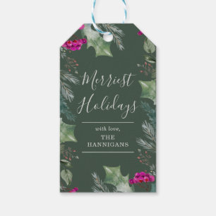 Green Pink Cute Winter Foliage Holiday Gift Tags