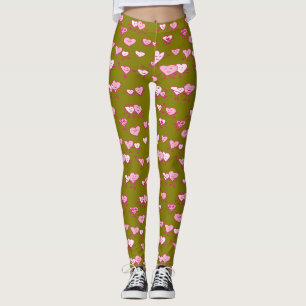 Green Pink Dancing Hearts LOving Couples Valentine Leggings