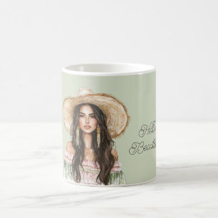 Green Pink Dress Female Hat Coffee Mug