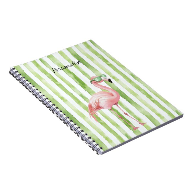 Green Pink Flamingo   Notebook (Right Side)