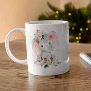 Green Pink Floral Elephant Frame Diaper Raffle Coffee Mug