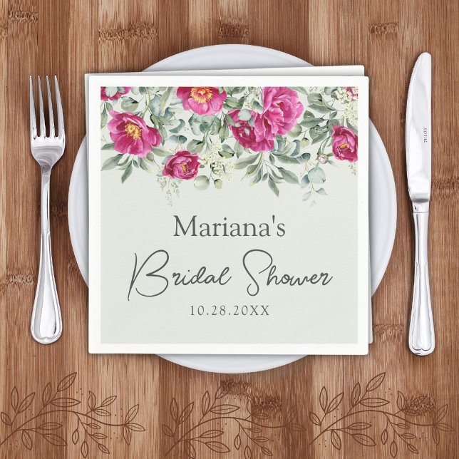 Green Pink Floral on Sage Bridal Shower Napkin (Creator Uploaded)