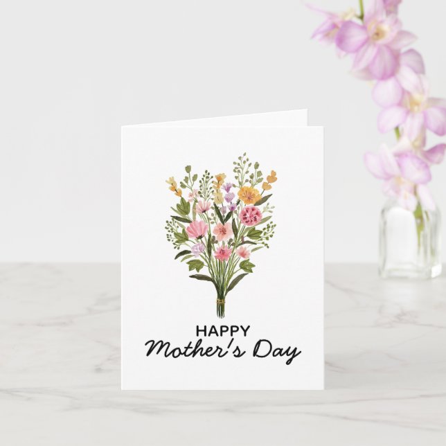 Green Pink Floral Watercolor Happy Mother's Day  Card (Orchid)