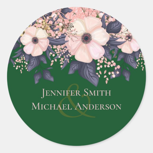 Green Pink Floral Wedding Budget Classic Round Sticker (Front)