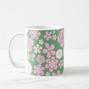 Green Pink Floral Whimsical Y2K Spring & Summer Coffee Mug