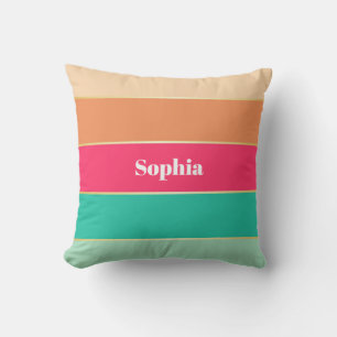 Green Pink Gold Custom Summer Colour Block Stripes Cushion