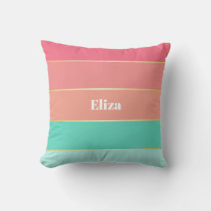 Green Pink Gold Custom Summer Colour Block Stripes Cushion