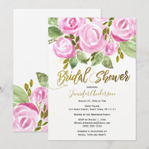 Green Pink Gold Rose Leaf Bridal Shower Invitation
