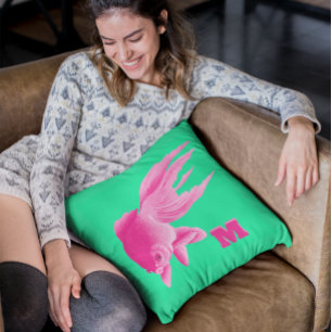 Green Pink Goldfish Large Modern Pop Throw Pillow