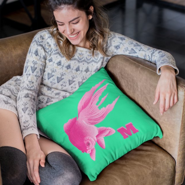 Green Pink Goldfish Large Modern Pop Throw Pillow (Creator Uploaded)