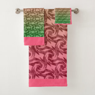 Green pink gradient bath towel set