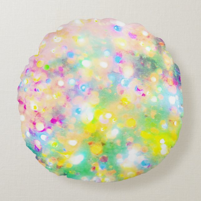Green & Pink Holographic Round Pillow (Front)