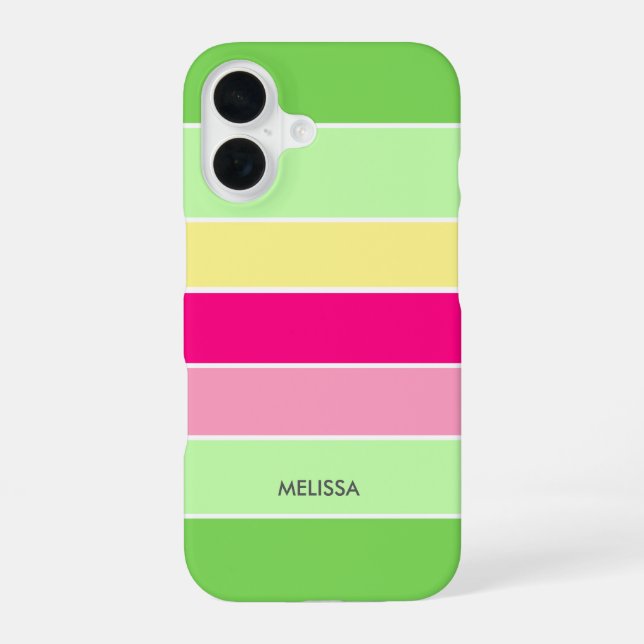 Green & Pink  Horizontal Stripes Monogram Case-Mat iPhone 16 Case (Back)